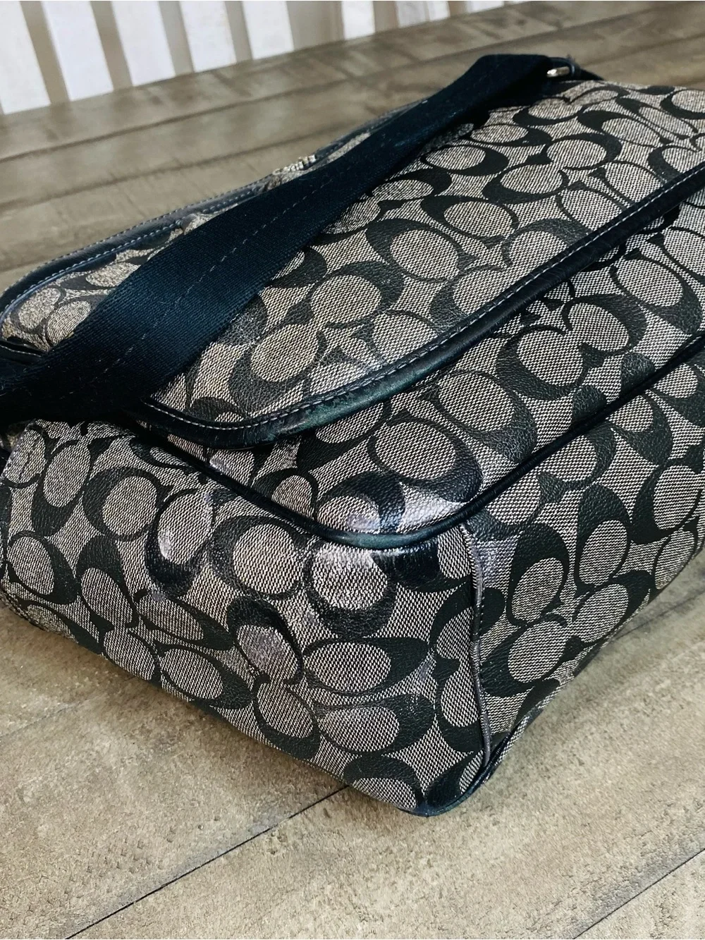 Coach Signature Coated Canvas Baby Diaper Messenger Bag Black Gray F18373